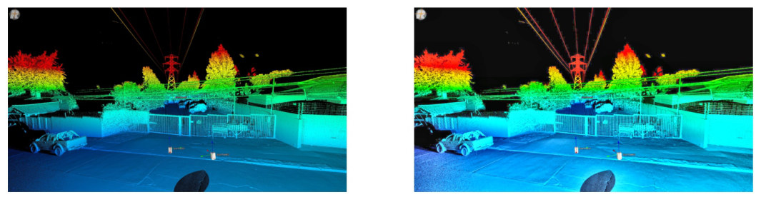 Existing LiDAR rendering before and after enhancement